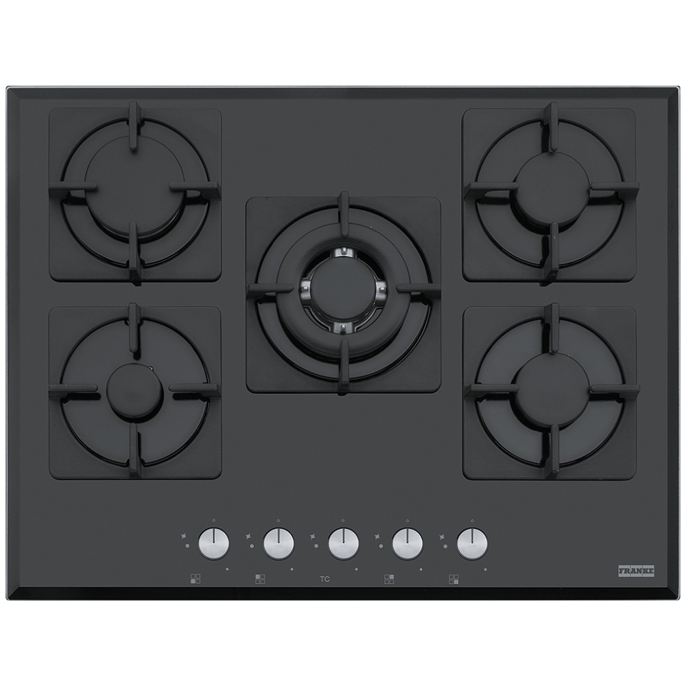 foto del prodotto franke fhns7054gtcbkc piano cottura da incasso 5 fuochi vetro nero griglie in ghisa fhns 705 4g tc bk c 106.0490.102 