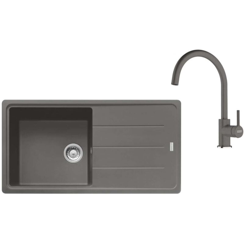 foto del prodotto franke set set da cucina g280 k, lavello in fragranite bfg 611 e miscelatore fc 6018.084, pietra grigia 114.0700.814