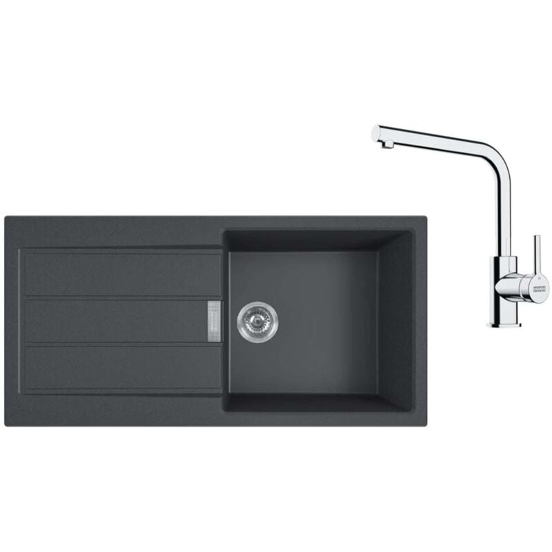 foto del prodotto franke set set da cucina t117 , lavello in tectonite s2d 611 100 e miscelatore fs 3230.031, nero cromo 143.0687.342