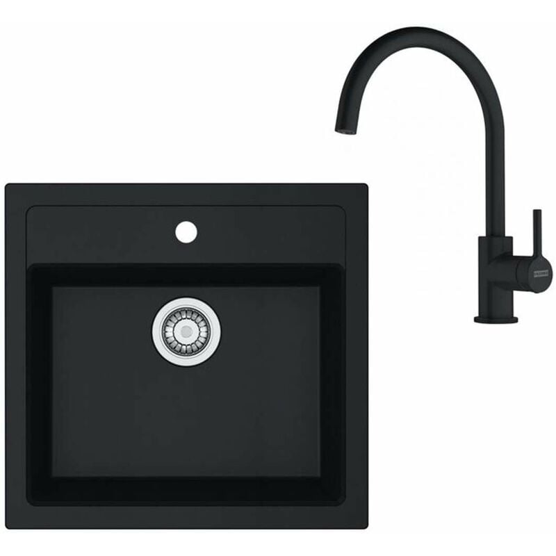 foto del prodotto franke set set da cucina t122 , lavello in tectonite sid 610 e miscelatore fc 6018.901, nero nero opaco 143.0687.310