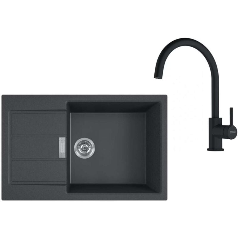 foto del prodotto franke set set da cucina t124 , lavello in tectonite s2d 611 78 xl e miscelatore fc 6018.901, nero nero opaco 143.0687.357