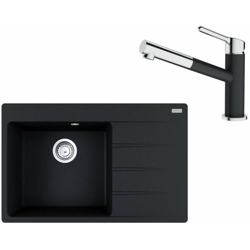 foto del prodotto franke set set g219, lavello in fragranite cng 611 78 tl 2 e miscelatore fc 3055.901, nero spazzolato cromo 114.0675.671