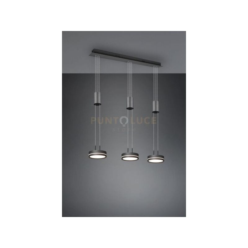 foto del prodotto franklin barra 3 sospensioni led 27w 3150lm, 3000k regolabile in altezza con bilancieri antracite dimmerabile con interruttore l. 85cm