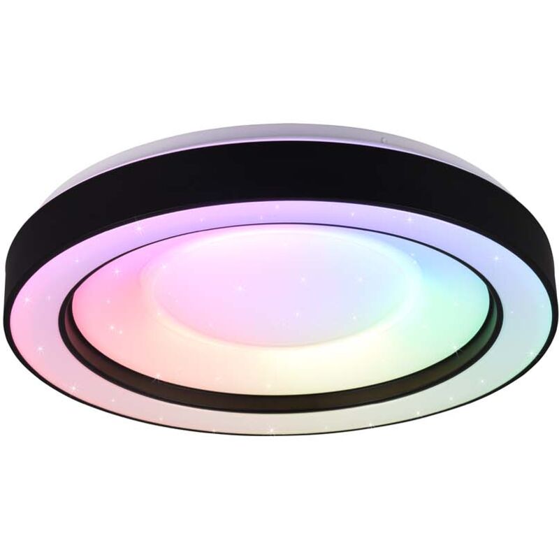 foto del prodotto frankystar arco plafoniera led diffusore bianco effetto stelle con bordo cromo rgb e telecomando multifunzione d.41cm