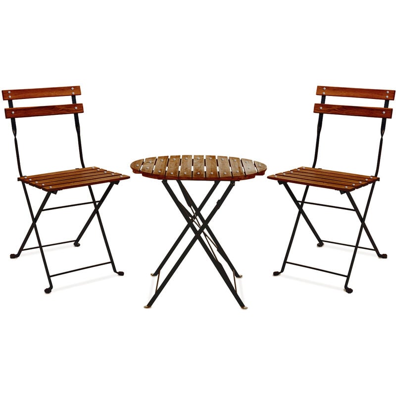 foto del prodotto frankystar avolio bistr set da giardino con tavolino e 2 sedie pieghevoli in acciaio e legno con finitura effetto teak. bistrot set da esterno