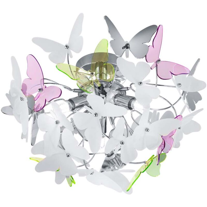 foto del prodotto frankystar butterfly plafoniera cromata con farfalle incluso kit colorato e bianco d. 45cm