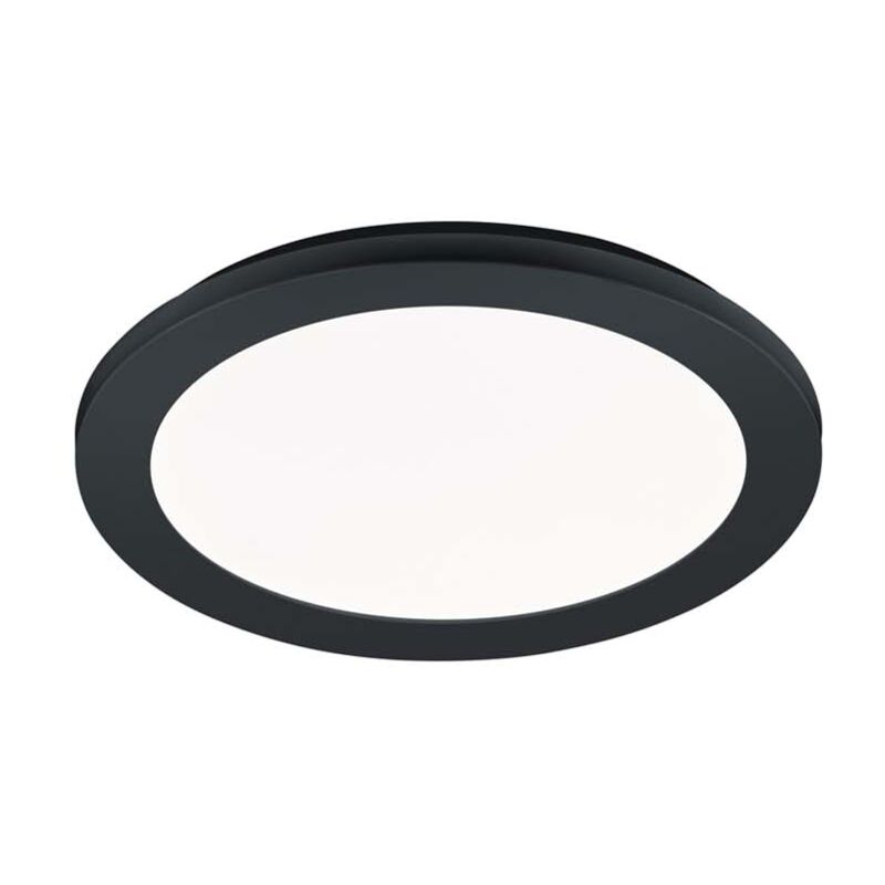 foto del prodotto frankystar camillus plafoniera led tonda metallo nero opaco con funzione dimmerabilita con normale interruttore a parete ip44 d. 26cm
