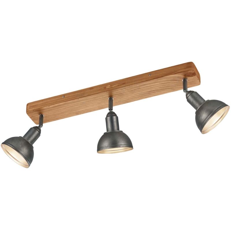 foto del prodotto frankystar delhi barra 3 spots cupola metallo acciaio antico e legno l. 58cm