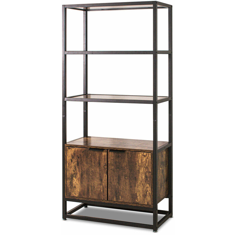 foto del prodotto frankystar edo libreria scaffale in stile industriale con 3 ripiani a vista e 2 ante, 76x33xh163 cm