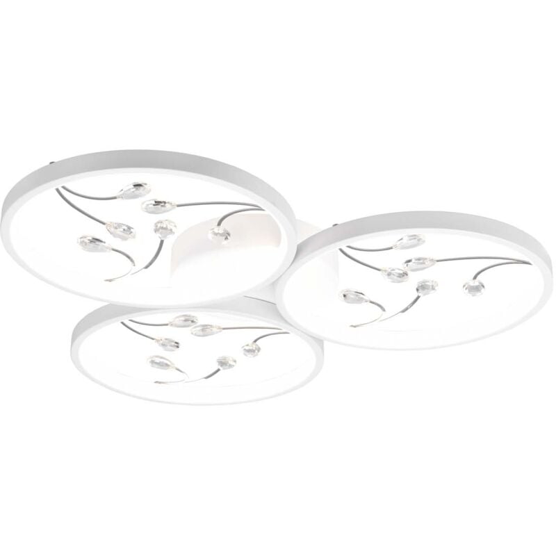 foto del prodotto frankystar groovy plafoniera led 3 cerchi con decori gemme trasparenti bianca con funzione di regolazione intensita con normale interruttore a