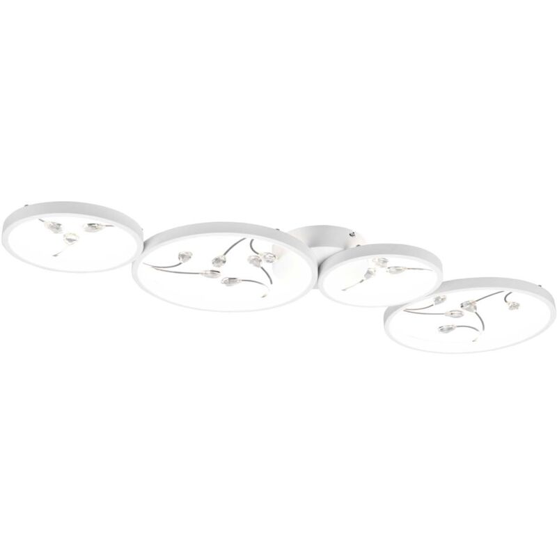 foto del prodotto frankystar groovy plafoniera led 4 cerchi con decori gemme trasparenti bianca con funzione di regolazione intensita con normale interruttore a