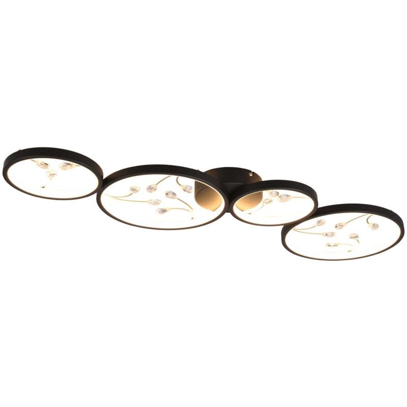 foto del prodotto frankystar groovy plafoniera led 4 cerchi con decori gemme trasparenti nera con funzione di regolazione intensita con normale interruttore a