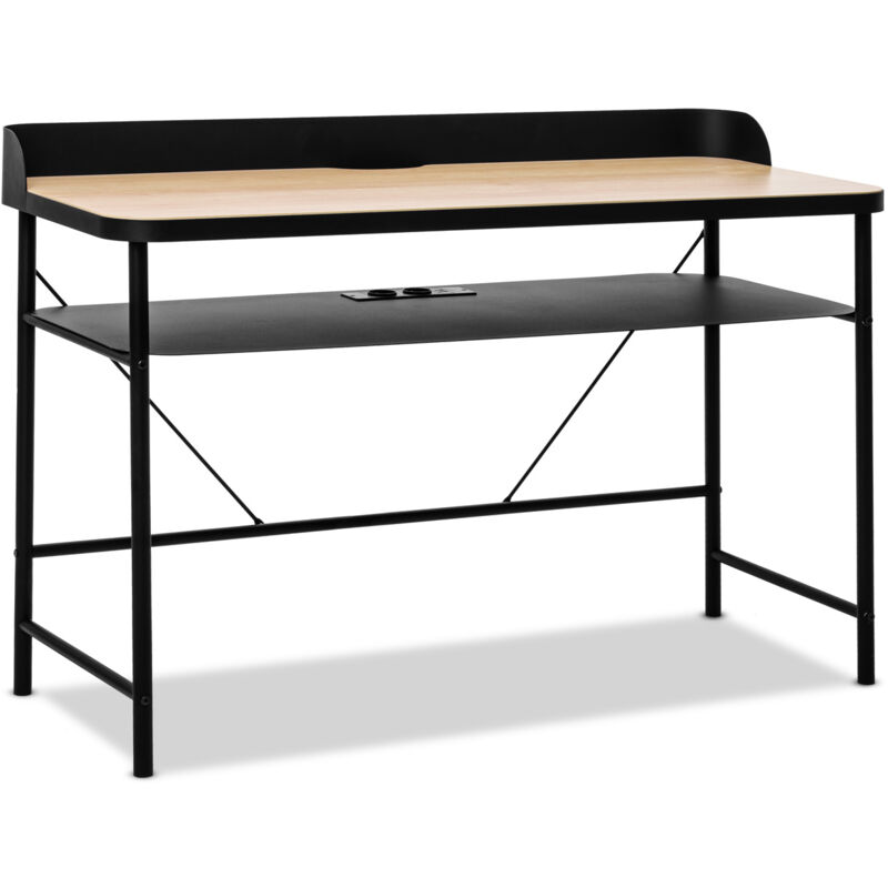 foto del prodotto frankystar hariyang scrivania in metallo con ripiano in legno 120x50 cm dotata di 2 prese shuko e 2 porte usb