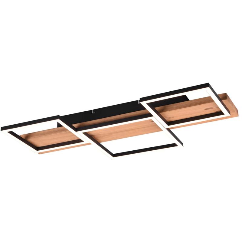 foto del prodotto frankystar harper plafoniera led legno naturale e metallo nero 3 quadrati con regolazione intensita con normale interruttore a parete l. 65cm