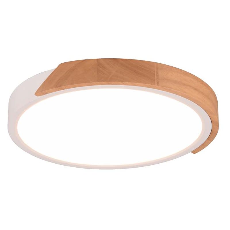 foto del prodotto frankystar jano plafoniera led rotonda bordo bianco e legno naturale con funzione di regolazione intensita con normale interruttore a parete d.
