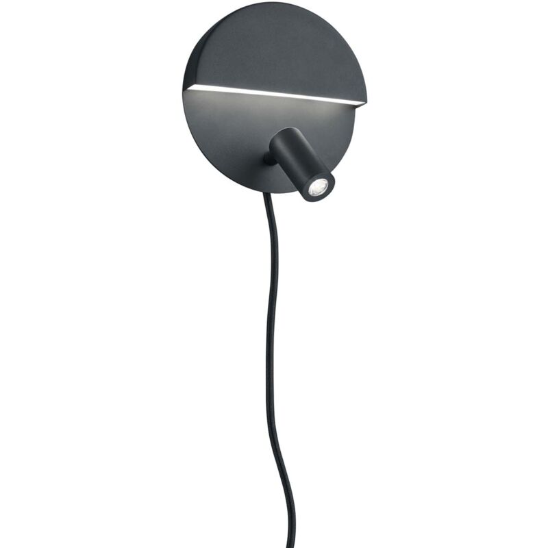 foto del prodotto frankystar mario applique tonda led doppia emissione con faretto orientabile nero opaco con interruttore e doppia accensione d. 16cm