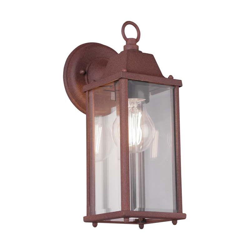 foto del prodotto frankystar olona applique da esterno down fusione di alluminio verniciata effetto ruggine con diffusore vetro trasparente ip44 h.30cm