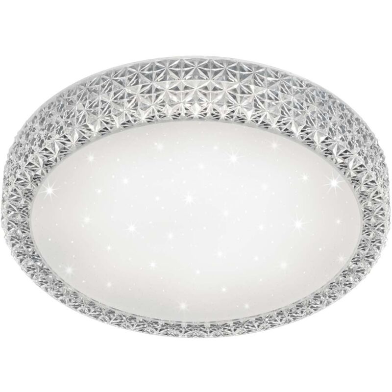 foto del prodotto frankystar pegasus plafoniera led diffusore metacrilato bianco effetto cielo stellato e bordo effetto cristallo con telecomando con funzioni di