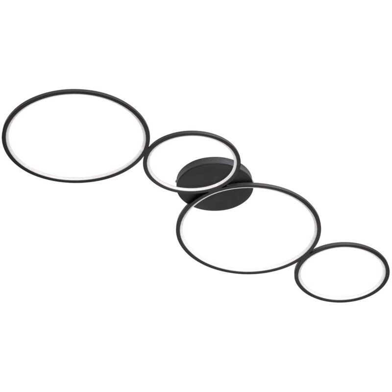 foto del prodotto frankystar rondo plafoniera led 4 cerchi metallo nero opaco con variazione intensita con interruttore a parete l. 95cm