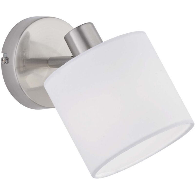 foto del prodotto frankystar tommy spot singolo con diffusore paralume bianco base metallo acciaio satinato h.19cm