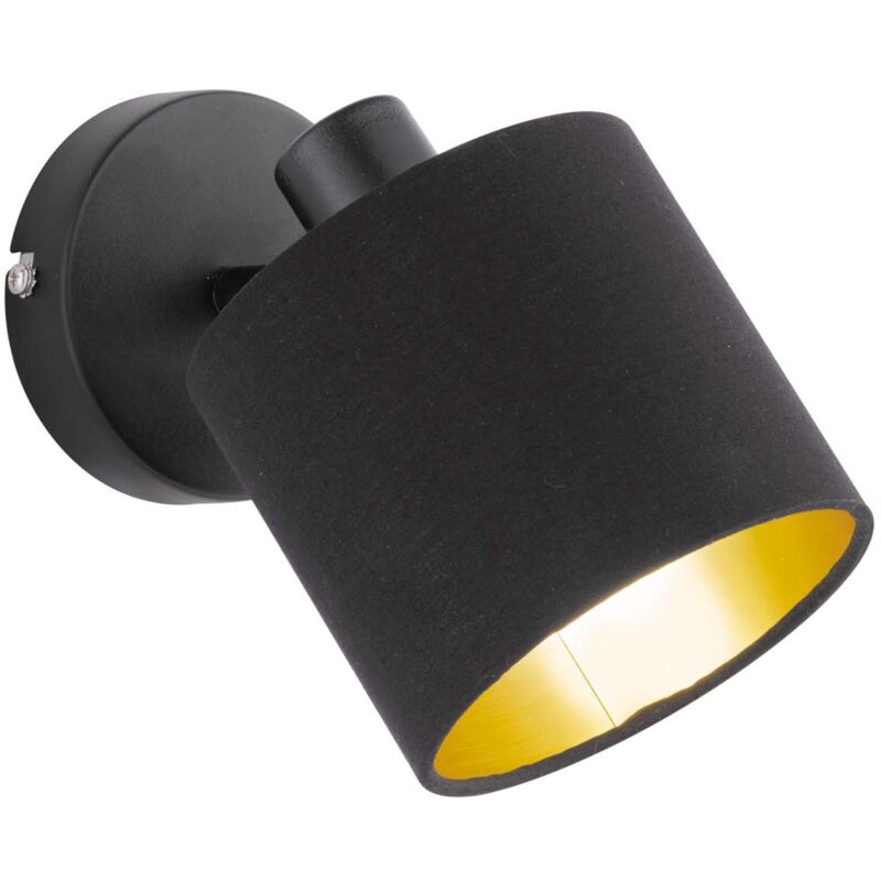 foto del prodotto frankystar tommy spot singolo con diffusore paralume nero interno oro base metallo nero opaco h.19cm