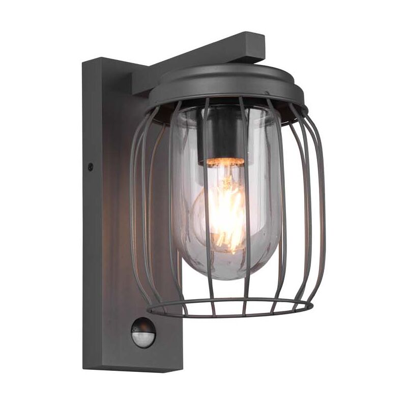 foto del prodotto frankystar tuela applique da esterno antracite con gabbia diffusore bianco ip44 con sensore movimento h. 28cm