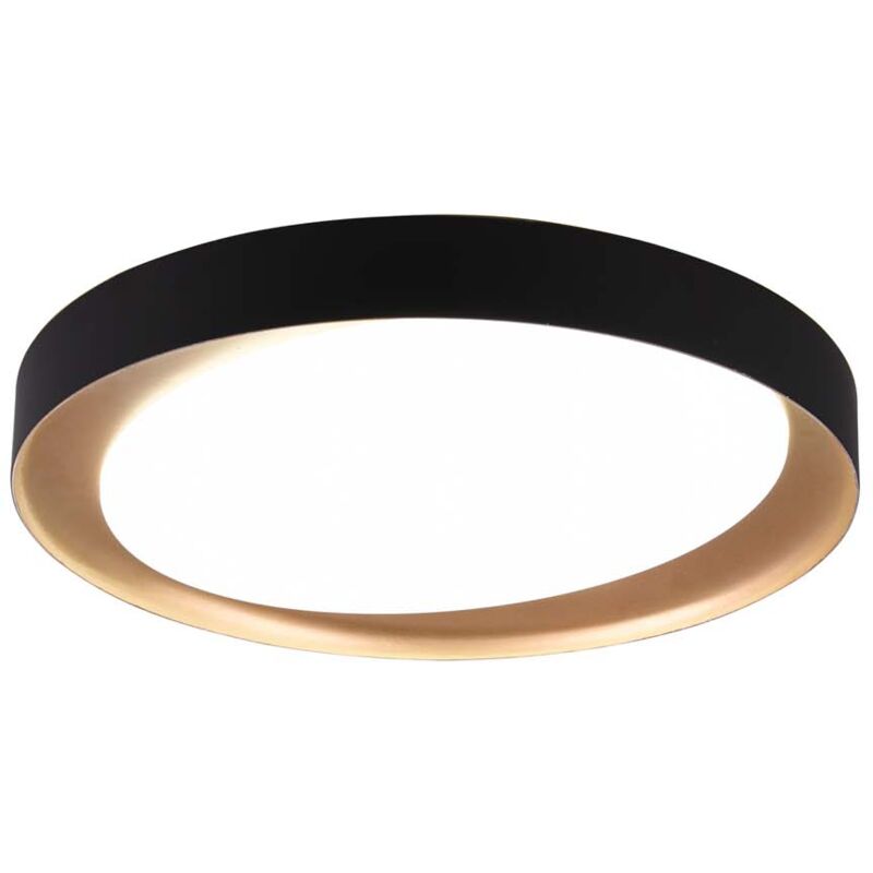 foto del prodotto frankystar zeta plafoniera led diffusore bianco con bordo nero e oro e telecomando multifunzione d.48,5