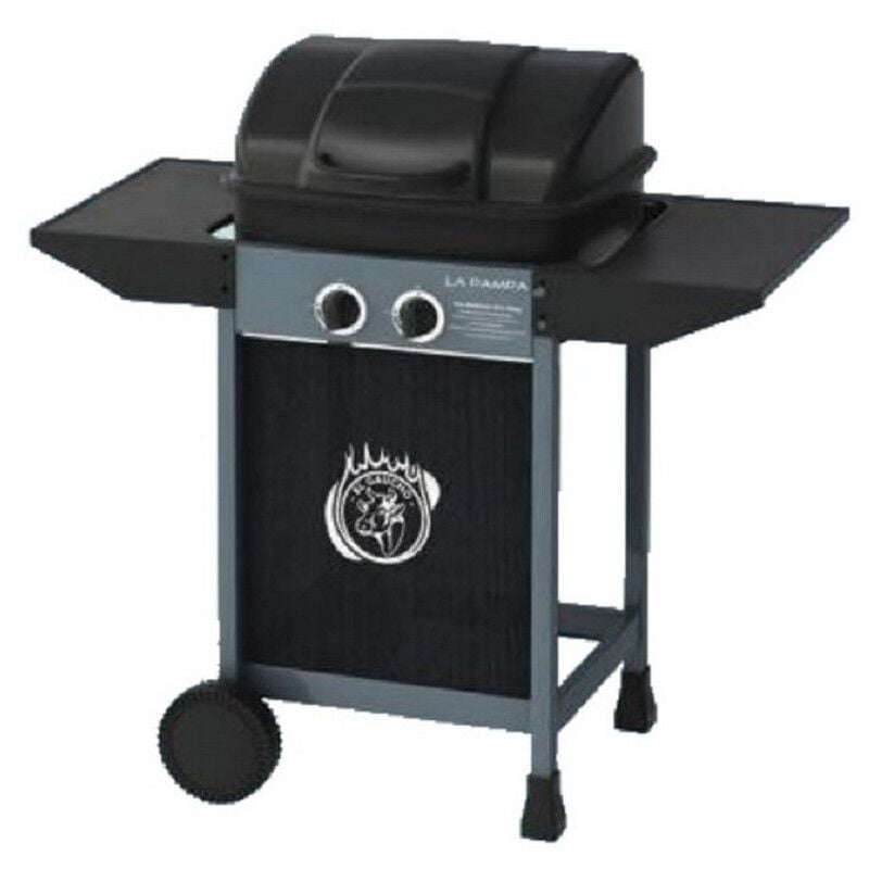 foto del prodotto fraschetti barbecue a gas con pietra lavica e due bruciatori con coperchio la pampa