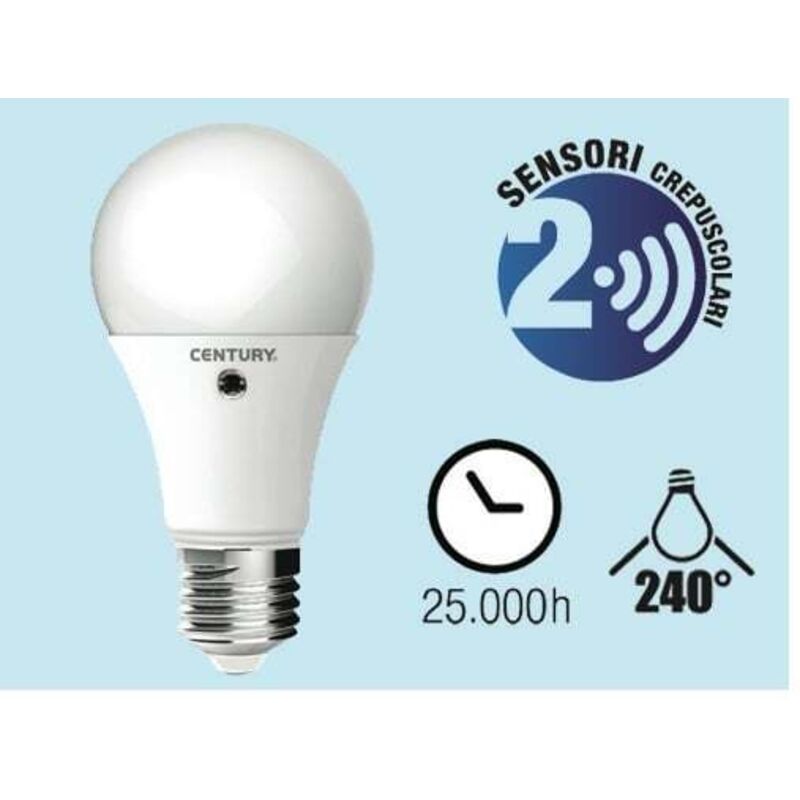 foto del prodotto fraschetti - lampadine lampadina century led sfera con sensore crepuscolare e27 - 10w 60w