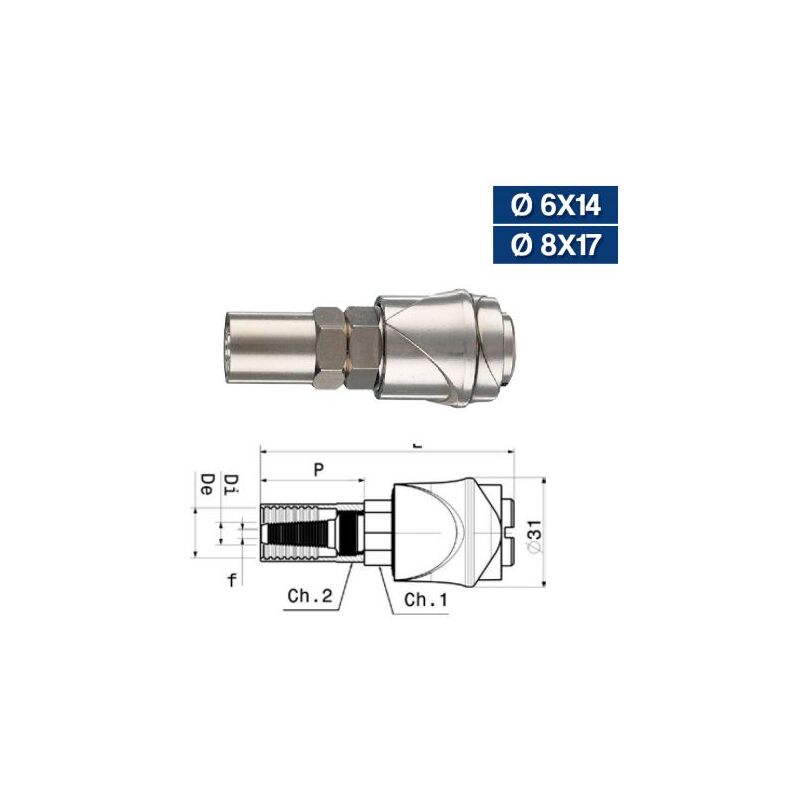 foto del prodotto fraschetti rubinetto innesto rapido universale con portagomma per compressore 14486v 6x14 14486 