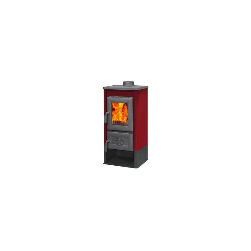 foto del prodotto fraschetti stufa riscaldamento a legna con struttura in acciaio e ripiano in ghisa 7 kw karusel maxi red