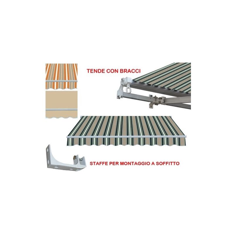 foto del prodotto fraschetti tenda da sole per balcone verde a righe con struttura in alluminio con kit per il montaggio sonny 295x250 cm.