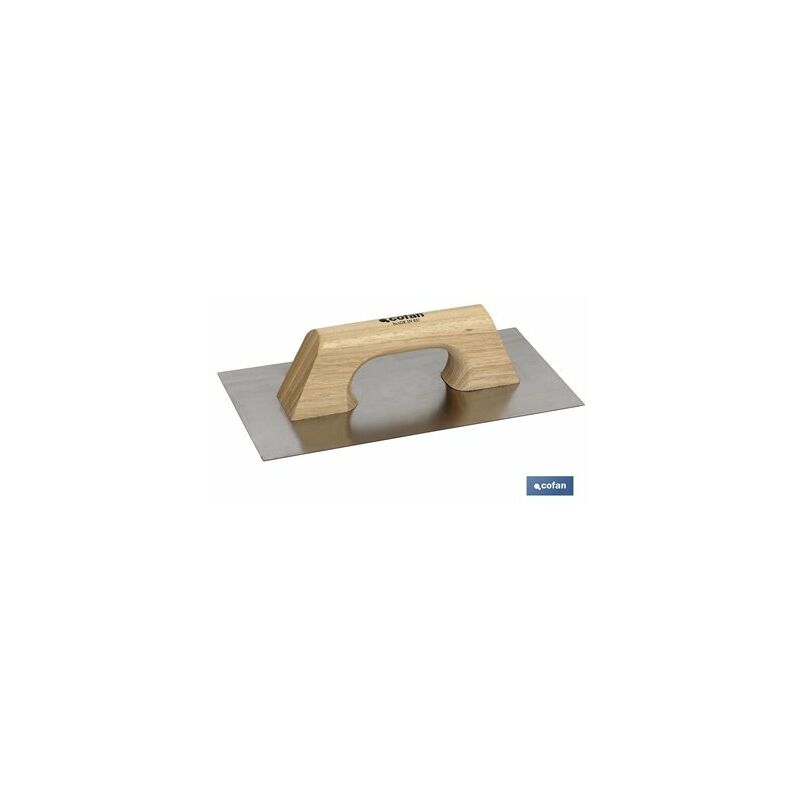 foto del prodotto frattone inox liscio con manico in legno 300x150x0,6