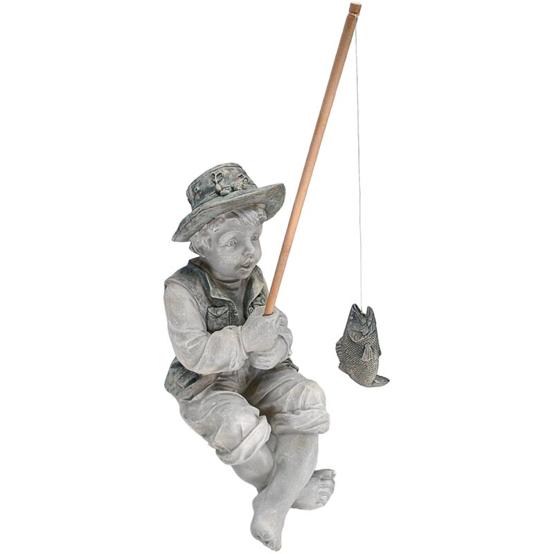 foto del prodotto frederic il piccolo pescatore di avignone ragazzo che pesca statuetta da giardino, poliresina, pietra bicolore, 38 cm design toscano