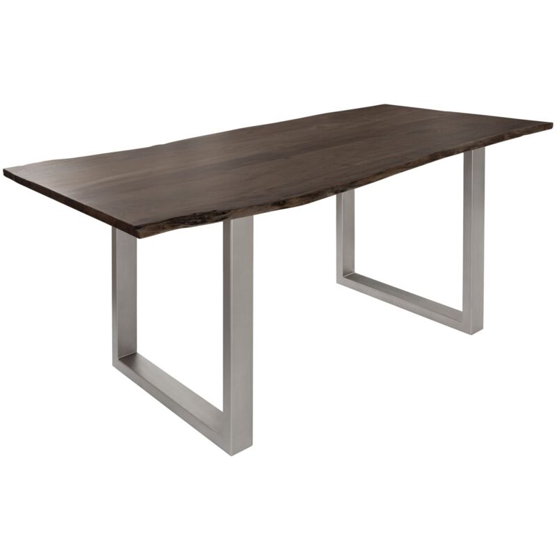foto del prodotto freeform 3 tavolo da pranzo in legno di acacia laccato grigio gambe di ferro argento mat 160x90x76