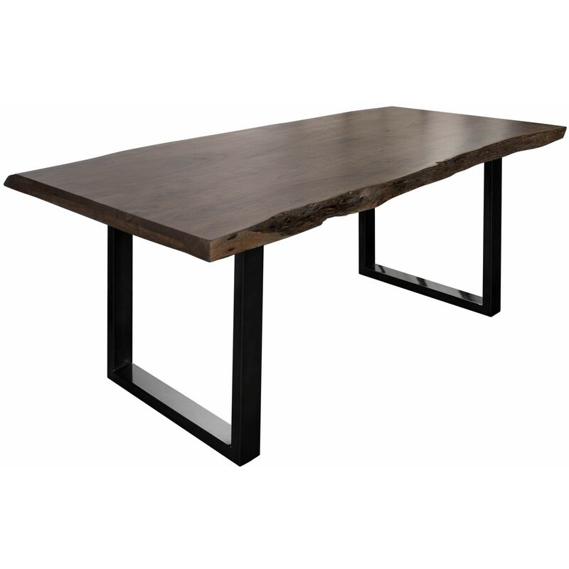 foto del prodotto freeform 5 tavolo da pranzo in legno di acacia laccato grigio gambe in ferro antracite lucido 220x100x77