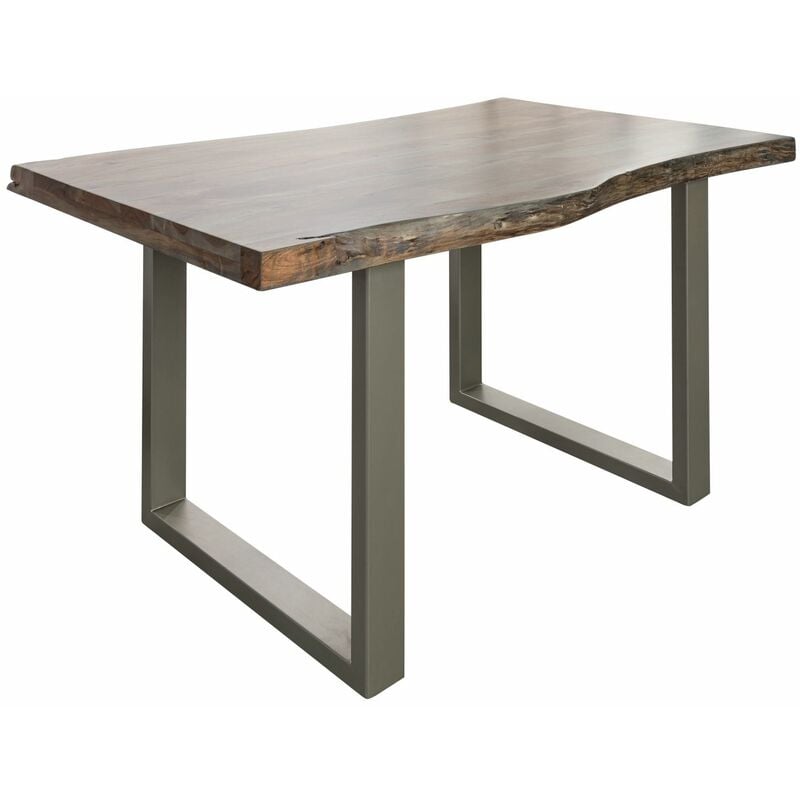 foto del prodotto freeform 5 tavolo da pranzo in legno di acacia laccato grigio gambe in ferro argento mat 140x90x77