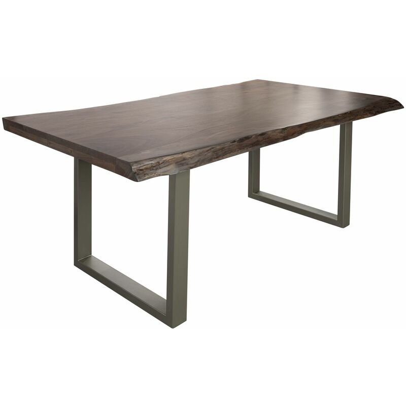 foto del prodotto freeform 5 tavolo da pranzo in legno di acacia laccato grigio gambe in ferro argento mat 160x90x77