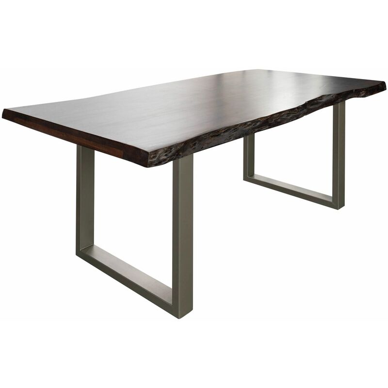 foto del prodotto freeform 5 tavolo da pranzo in legno di acacia laccato marrone gambe in ferro argento mat 180x90x77