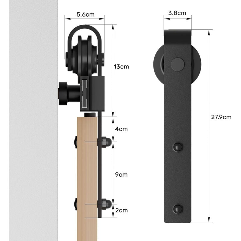 foto del prodotto freosen - kit binario per porta scorrevole da fienile da 200 cm/6,6 piedi, sistema per porta scorrevole sospesa, kit binario per porta scorrevole, binario + 2 ruote, nero