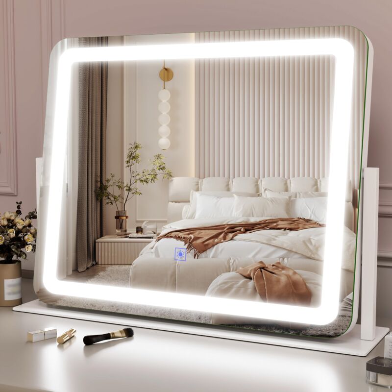 foto del prodotto freosen miroir maquillage 55x48cm miroir led coiffeuse intensit variabile 3 temperature di colore tactile loupe 10x rotazione a 360 
