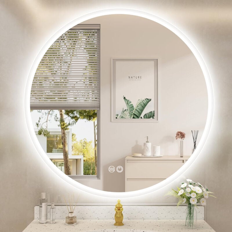 foto del prodotto freosen specchio da bagno rotondo illuminato da 80 cm specchio da bagno con led 3 modalit di luce dimmerabile antiappannamento ip44
