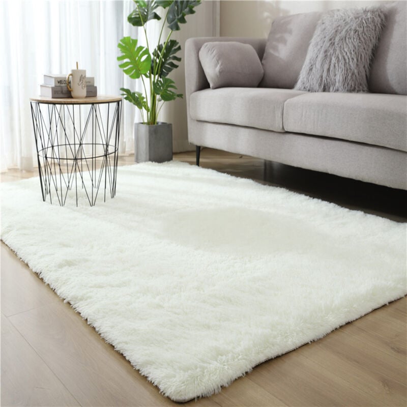 foto del prodotto freosen - tappeto da soggiorno shaggy 160 x 230 cm tappeto da comodino tappeto a pelo lungo tappeto morbido bianco beige per soggiorno camera da letto divano
