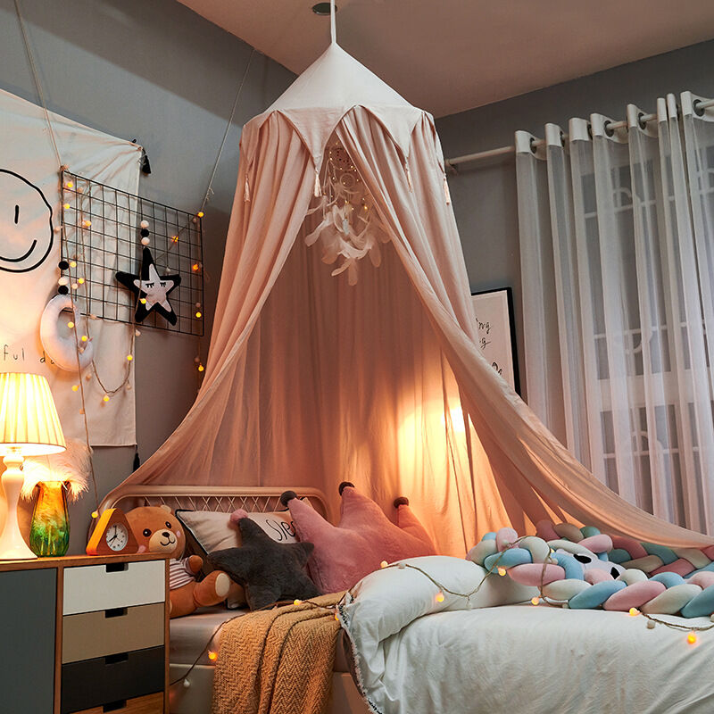 foto del prodotto freosen tenda a cupola per letto a baldacchino per culla, con ghirlanda di stelle, decorazione per la cameretta dei bambini rosa