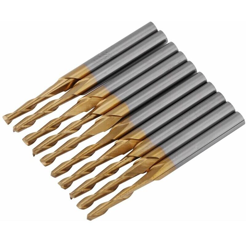 foto del prodotto fresa a candela con rivestimento in titanio e carburo di tungsteno, set di frese rotanti cnc a due taglienti, gambo da 3,175 mm, diametro di taglio