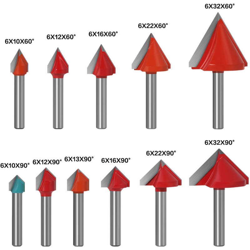 foto del prodotto fresa a v, fresa in metallo duro a v per incisione cnc 5 misure per 60 gradi, 6 misure per 90 gradi