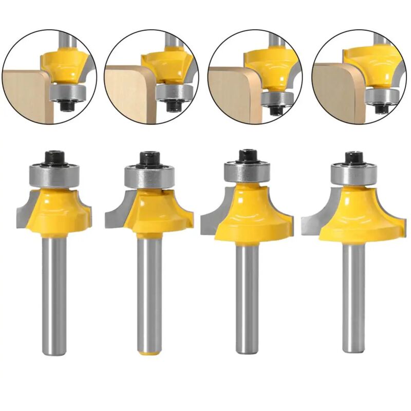 foto del prodotto fresa in carburo di tungsteno con gambo arrotondato con cuscinetto per legno, utensile per lavorazione del legno, 1 4