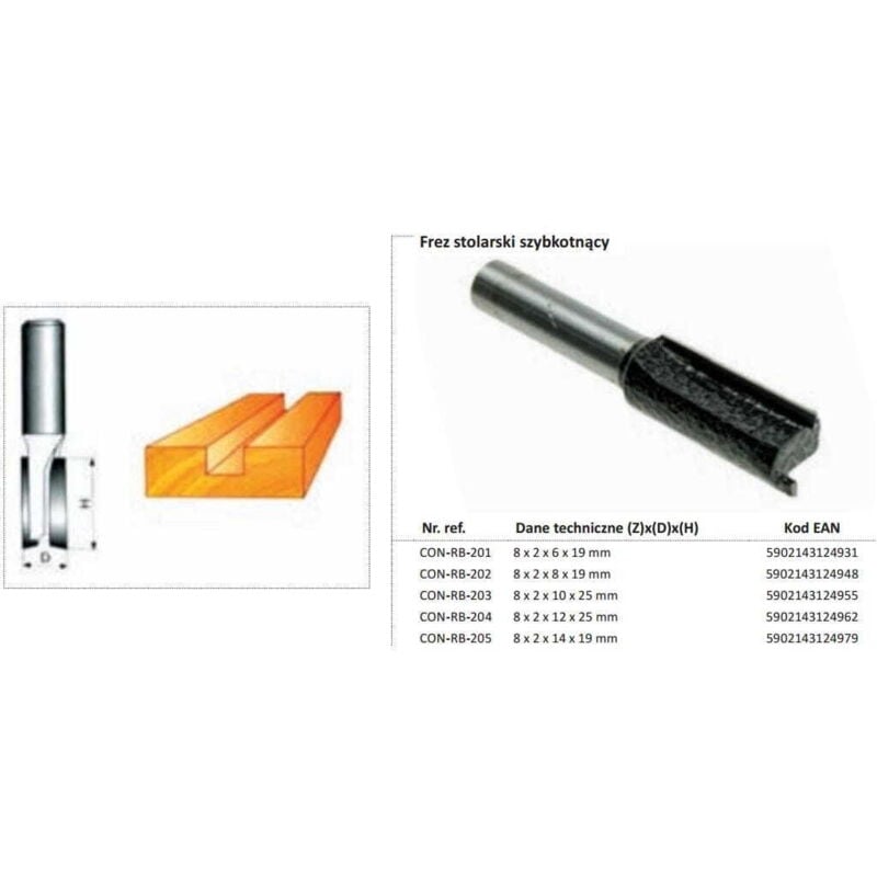 foto del prodotto fresa per legno condor dritta fi 6 x 19mm gambo 8mm senza cuscinetto