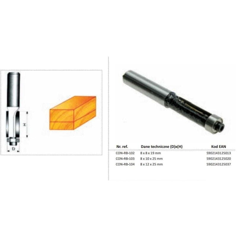 foto del prodotto fresa per legno condor dritta fi 8 x 19mm attacco 8mm con cuscinetto
