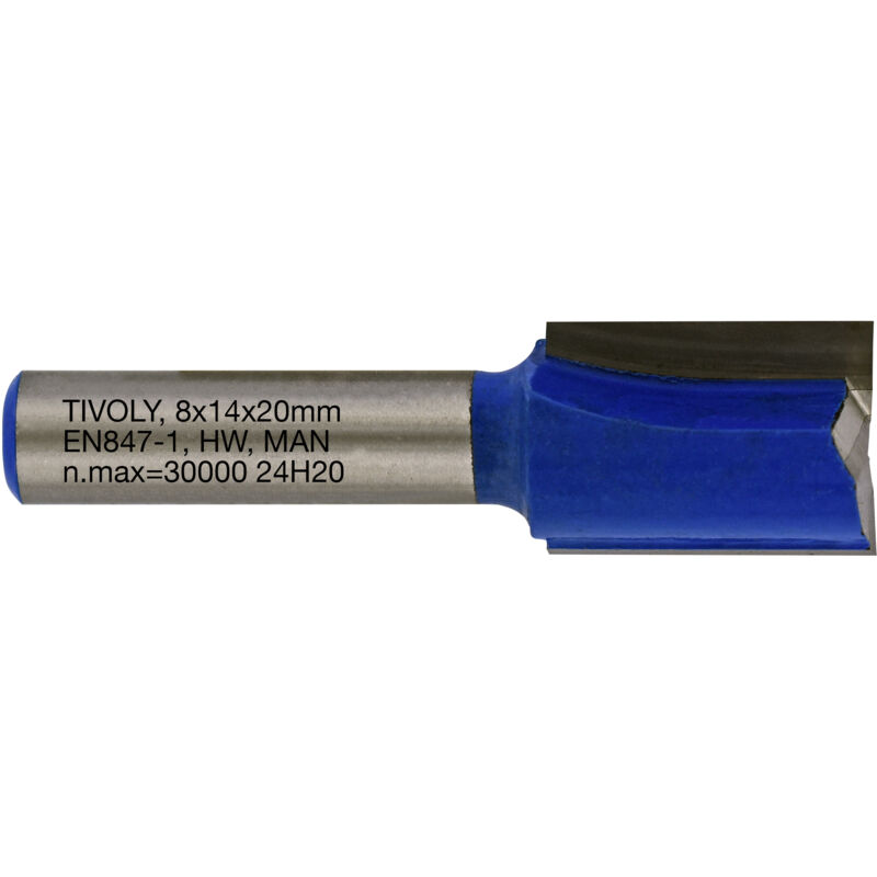 foto del prodotto fresa per scanalatura diritta 14mm 2 lame in carburo gambo 8mm per la lavorazione del legno tivoly